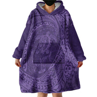 Hawaiian Turtle and Shark Wearable Blanket Hoodie Kakau Tribal with Polynesian Pattern Purple Color