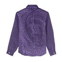 Hawaiian Turtle and Shark Women Casual Shirt Kakau Tribal with Polynesian Pattern Purple Color