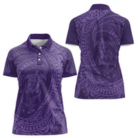 Hawaiian Turtle and Shark Women Polo Shirt Kakau Tribal with Polynesian Pattern Purple Color