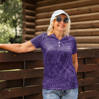 Hawaiian Turtle and Shark Women Polo Shirt Kakau Tribal with Polynesian Pattern Purple Color