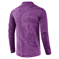 Hawaiian Turtle and Shark Button Sweatshirt Kakau Tribal with Polynesian Pattern Pink Color
