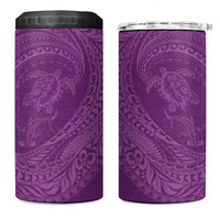 Hawaiian Turtle and Shark 4 in 1 Can Cooler Tumbler Kakau Tribal with Polynesian Pattern Pink Color