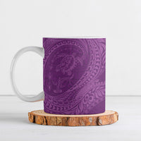 Hawaiian Turtle and Shark Ceramic Mug Kakau Tribal with Polynesian Pattern Pink Color