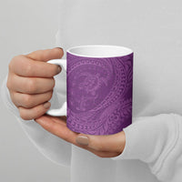 Hawaiian Turtle and Shark Ceramic Mug Kakau Tribal with Polynesian Pattern Pink Color