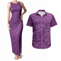 Hawaiian Turtle and Shark Couples Matching Tank Maxi Dress and Hawaiian Shirt Kakau Tribal with Polynesian Pattern Pink Color
