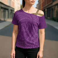 Hawaiian Turtle and Shark Cross Shoulder Shirt Kakau Tribal with Polynesian Pattern Pink Color