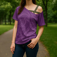 Hawaiian Turtle and Shark Cross Shoulder Shirt Kakau Tribal with Polynesian Pattern Pink Color