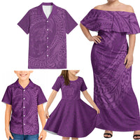 Hawaiian Turtle and Shark Family Matching Off Shoulder Maxi Dress and Hawaiian Shirt Kakau Tribal with Polynesian Pattern Pink Color