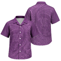 Hawaiian Turtle and Shark Family Matching Puletasi and Hawaiian Shirt Kakau Tribal with Polynesian Pattern Pink Color
