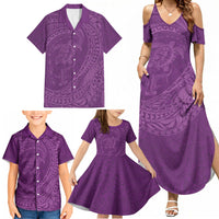 Hawaiian Turtle and Shark Family Matching Summer Maxi Dress and Hawaiian Shirt Kakau Tribal with Polynesian Pattern Pink Color