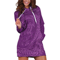 Hawaiian Turtle and Shark Hoodie Dress Kakau Tribal with Polynesian Pattern Pink Color