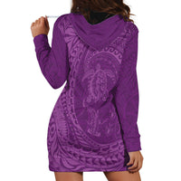 Hawaiian Turtle and Shark Hoodie Dress Kakau Tribal with Polynesian Pattern Pink Color