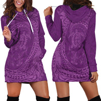 Hawaiian Turtle and Shark Hoodie Dress Kakau Tribal with Polynesian Pattern Pink Color