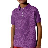 Hawaiian Turtle and Shark Kid Polo Shirt Kakau Tribal with Polynesian Pattern Pink Color