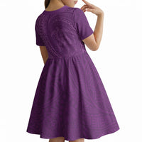 Hawaiian Turtle and Shark Kid Short Sleeve Dress Kakau Tribal with Polynesian Pattern Pink Color