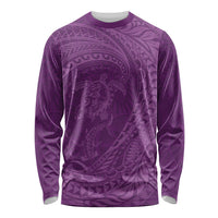 Hawaiian Turtle and Shark Long Sleeve Shirt Kakau Tribal with Polynesian Pattern Pink Color