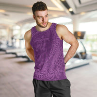 Hawaiian Turtle and Shark Men Tank Top Kakau Tribal with Polynesian Pattern Pink Color