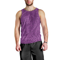 Hawaiian Turtle and Shark Men Tank Top Kakau Tribal with Polynesian Pattern Pink Color