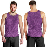 Hawaiian Turtle and Shark Men Tank Top Kakau Tribal with Polynesian Pattern Pink Color