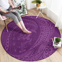 Hawaiian Turtle and Shark Round Carpet Kakau Tribal with Polynesian Pattern Pink Color