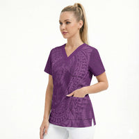 Hawaiian Turtle and Shark Scrub Top Kakau Tribal with Polynesian Pattern Pink Color