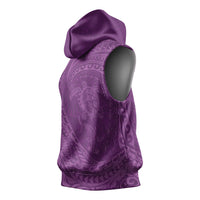 Hawaiian Turtle and Shark Sleeveless Hoodie Kakau Tribal with Polynesian Pattern Pink Color