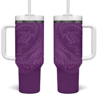 Hawaiian Turtle and Shark Tumbler With Handle Kakau Tribal with Polynesian Pattern Pink Color