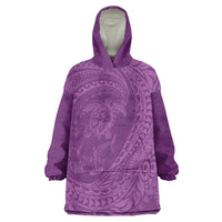 Hawaiian Turtle and Shark Wearable Blanket Hoodie Kakau Tribal with Polynesian Pattern Pink Color