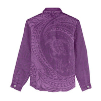 Hawaiian Turtle and Shark Women Casual Shirt Kakau Tribal with Polynesian Pattern Pink Color