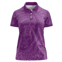 Hawaiian Turtle and Shark Women Polo Shirt Kakau Tribal with Polynesian Pattern Pink Color