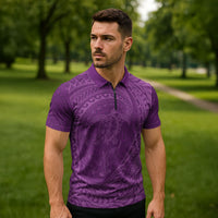 Hawaiian Turtle and Shark Zipper Polo Shirt Kakau Tribal with Polynesian Pattern Pink Color