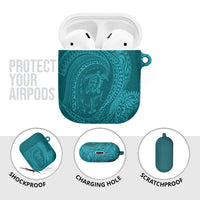 Hawaiian Turtle and Shark AirPods Case Kakau Tribal with Polynesian Pattern Turquoise Color