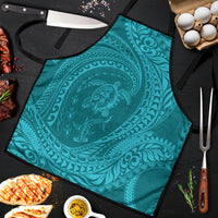 Hawaiian Turtle and Shark Apron Kakau Tribal with Polynesian Pattern Turquoise Color