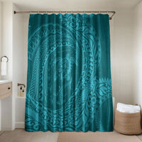 Hawaiian Turtle and Shark Bathroom Set Kakau Tribal with Polynesian Pattern Turquoise Color