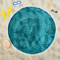 Hawaiian Turtle and Shark Beach Blanket Kakau Tribal with Polynesian Pattern Turquoise Color