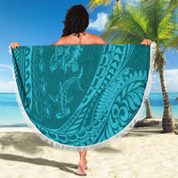 Hawaiian Turtle and Shark Beach Blanket Kakau Tribal with Polynesian Pattern Turquoise Color