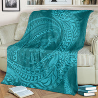 Hawaiian Turtle and Shark Blanket Kakau Tribal with Polynesian Pattern Turquoise Color