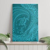 Hawaiian Turtle and Shark Canvas Wall Art Kakau Tribal with Polynesian Pattern Turquoise Color