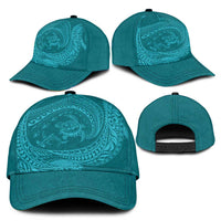 Hawaiian Turtle and Shark Classic Cap Kakau Tribal with Polynesian Pattern Turquoise Color
