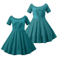 Hawaiian Turtle and Shark Family Matching Puletasi and Hawaiian Shirt Kakau Tribal with Polynesian Pattern Turquoise Color
