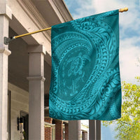 Hawaiian Turtle and Shark Garden Flag Kakau Tribal with Polynesian Pattern Turquoise Color