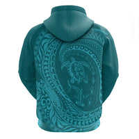 Hawaiian Turtle and Shark Hoodie Kakau Tribal with Polynesian Pattern Turquoise Color