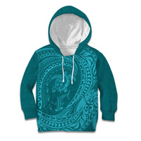Hawaiian Turtle and Shark Kid Hoodie Kakau Tribal with Polynesian Pattern Turquoise Color