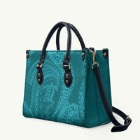 Hawaiian Turtle and Shark Leather Bag Kakau Tribal with Polynesian Pattern Turquoise Color