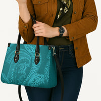 Hawaiian Turtle and Shark Leather Bag Kakau Tribal with Polynesian Pattern Turquoise Color