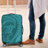 Hawaiian Turtle and Shark Luggage Cover Kakau Tribal with Polynesian Pattern Turquoise Color