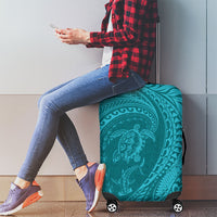 Hawaiian Turtle and Shark Luggage Cover Kakau Tribal with Polynesian Pattern Turquoise Color