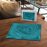 Hawaiian Turtle and Shark Puzzle Kakau Tribal with Polynesian Pattern Turquoise Color