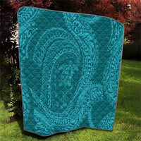 Hawaiian Turtle and Shark Quilt Kakau Tribal with Polynesian Pattern Turquoise Color