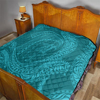 Hawaiian Turtle and Shark Quilt Kakau Tribal with Polynesian Pattern Turquoise Color